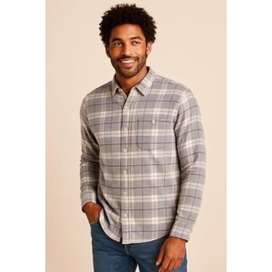 Faherty Movement Flannel Shirt Gray Blue‎ Plaid Stretch Flannel Men's Large
